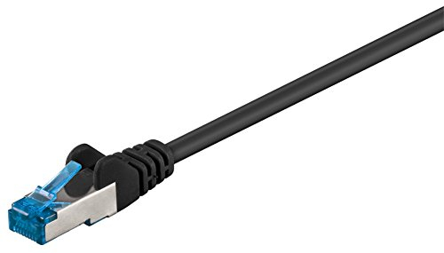 Goobay Cable de conexión CAT 6a, cable Ethernet, doble blindaje, S-FTP hasta 10000 Mbits, 500 Mhz, libre de halógenos, conectores RJ-45, contactos chapados en oro, 92701, 5 m, negro