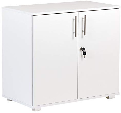 MMT Furniture Designs Ltd White Office Storage Cupboard Desk Height 2 Door Bookcase Lockable 75cm Tall Desktop Extension Heights