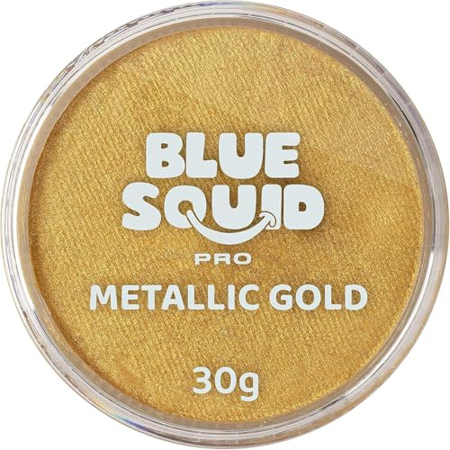 Blue Squid PRO Schminke Face Paint und Bodypaint - Metallic Gold 30g, Hochwertige, professionelle, wasserbasierte Einzelbehälter, Face und Bodypaint Farbe für Erwachsene, Kinder, Fasching und SFX