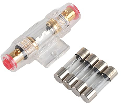 Auto Stereo Sicherungshalter mit 4Pcs 60Amp Sicherung, Auto Fahrzeug Audio AGU Sicherungskasten Halter Block 8 Gauge Wire Inline-Sicherungshalter mit 60A AGU-Sicherungen