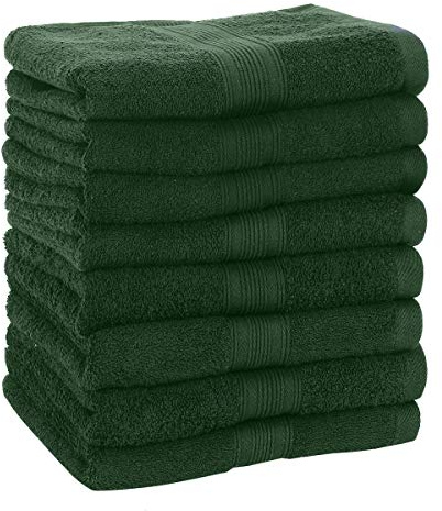 GREEN MARK Textilien 8er Set Frottier Handtücher 100% Baumwolle 50x100cm Diverse Farbsets Premium Frottee Qualität 500gr/m² mit Aufhänger (Dunkelgrün)
