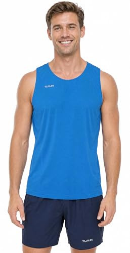 TLRUN Löparlinne för män ultralätt maraton singlet skjortor torr passform träning ärmlösa T-shirts, BLÅ, XL
