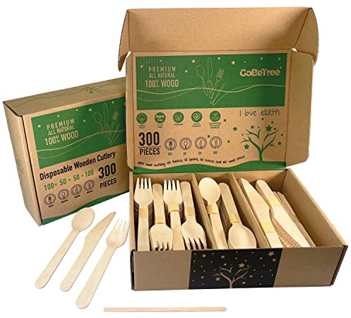 200 Posate usa e getta in legno con 100 palettine da 14 cm per caffè, cucchiai, forchette e coltelli biodegradabili e compostabili, ideali per feste, barbecue, picnic e compleanni.