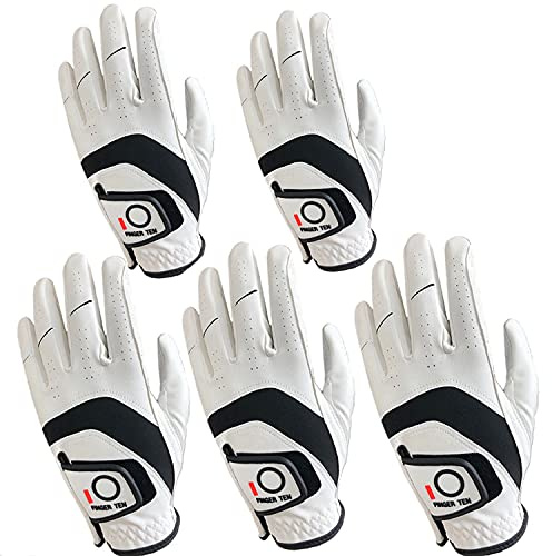Lot de 5 gants de golf pour homme - Main gauche et droite - En cuir Cabretta - Pour tous les temps - Pour golfeur droitier et gaucher - Confortables - Tailles S, M, L, XL