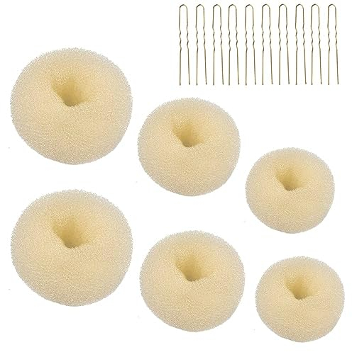 Thboxes 6 Pcs Hair Donut Hair Doughnut Bun Doughnut Blonde Donut Bun Rings Bun Maker Set with 20 Pcs U-Shaped Hair Pins for Girls Kids and Women