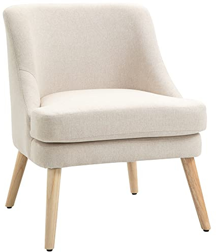 HOMCOM Fauteuil Scandinave Confortable pour Salon et Chambre, Pieds en Bois Massif, Revêtement en Tissu Lin, Beige