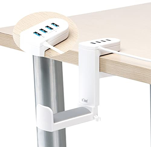KIWIFOTOS Kopfhörer Ständer Kopfhörerhalter mit 360° drehbarem Gaming Headset Halterung Halter, Headphone Stand Schreibtisch Kopfhöreraufhänger Kopfhörer Clip - mit USB 3.0 x1 + USB 2.0 x3, Weiß