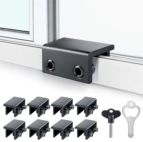 ZRFCXE Window Locks,8 Pack Sliding Window Locks with Key for Vertical & Horizontal Sliding Windows Doors,Easv to Install,Adjustable Security Window Lock for Patio Bedroom Home and Office (Black)