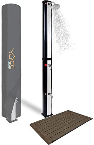 CCLIFE Solardusche 35L mit Bodenplatte und Handbrause Solar Gartendusche Pooldusche Regendusche Außendusche Garten Brause warmes Wasser