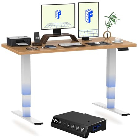 FLEXISPOT E6 MAX 160x80cm Electric Standing Desk with USB Dual Motors 3 Stage Height Adjustable One Piece Sit Stand Up with Memory Smart Panel(White Frame+Maple Top)