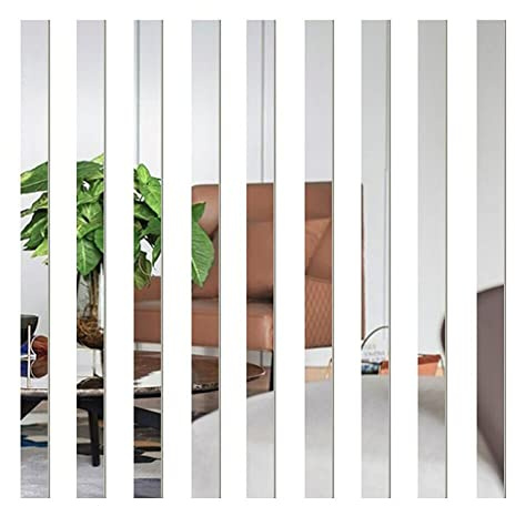 FACULX Lot de 10 carreaux de miroir autocollants à rayures murales amovibles en acrylique sans cadre pour maison, salon, chambre à coucher, décoration à faire soi-même