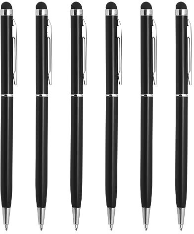 QUARKZMAN 6pcs Métal Stylet Stylo Bille 2 en 1 Universel Rétractable Encre avec Stylets Conseils pour Tous Capacitif Tactile Écran Appareil, Noir