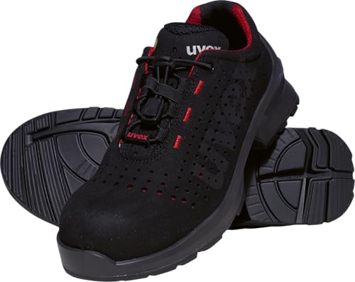 Uvex 1 Duo S1 - Zapatillas de Seguridad para Zonas Ligeras, Deportivas, Ligeras y Flexibles, Negro Rojo, 41 EU