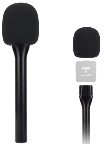 SUNMON Rode Handheld Wireless Mic Stand With Pop Filter, Holder for Wireless Go 2/Pro, DJI Mic 2, Interview Mic Adapter for Go/ME - Stable Grip for On-Camera, Vlogging, Podcast Interviews