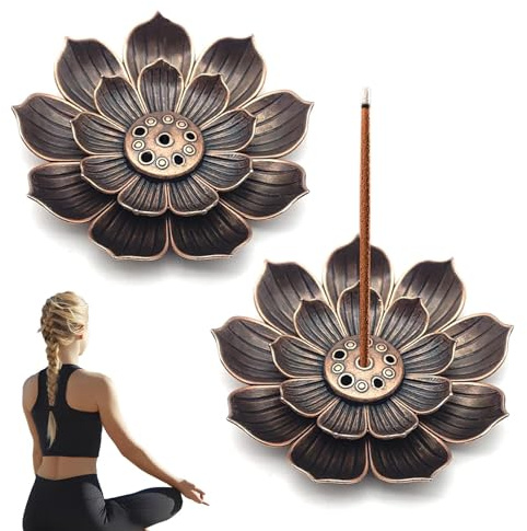 2PCS Lotus Incense Holder - Elegant Brass Burner for Incense Sticks and Cones, Stick Incense Burner for Home Office Yoga Meditation