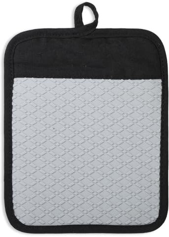 Nogeqi Topflappen Silikon Schwarz, Topflappen Mit Greiftaschen Isolierte Topflappen Zum Backen Ofenhandschuhe Baumwolle Topflappen Mit Rutschfesten Zum Backen Küchenzubehör (Schwarz Und Grau)