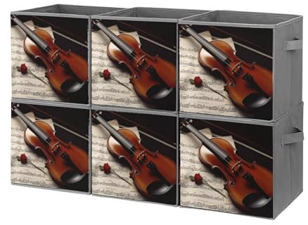 MNBVKL 6-piece Storage Box Set, Violin Sheet Music Printed Storage Box,wardrobe Storage Box,stackable Foldable Storage Box