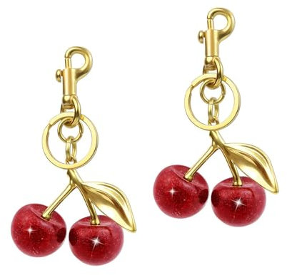 WuzhiEu 2 Stück Kirsch Bag Charm, Kirsch Schlüsselanhänger für taschenanhänger damen Geldbörsen Taschen Handtaschen Brieftaschen