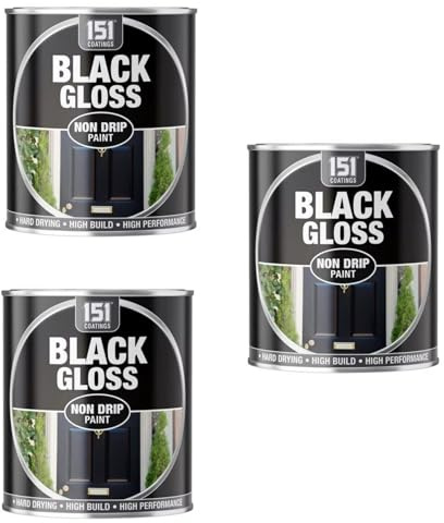 DIOXSTAR Black Gloss Non-Drip Paint, Fast Drying, High Build, High-Performance Paint, Gloss Finish, Interior and Exterior Use, Suitable for Wood, Metal, 300ml (3 PCS)