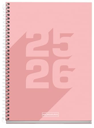 Miquelrius - Skolkalender 2025 2026, 10 månader planerare: september till juni, storlek 150 x 213 mm, dag sida, fodrad kartong omslag, metallspiral, spanska-engelska