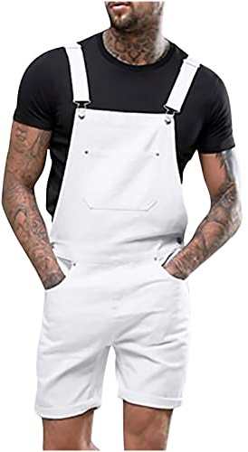 BVEBJDX Mens Shorts Denim Dungarees UK Clearance Fashion Casual Work Jean Overalls Adjustable Straps Jeans Short Dungaree Heavy Duty Workwear Man Denims Jumpsuits Shorts Overall, White, S-3XL