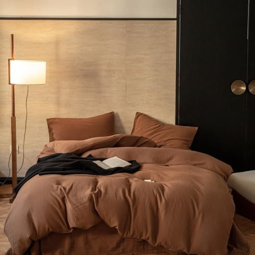 Set di biancheria da letto in cotone e lino, ultra morbido e confortevole, 3 pezzi, tinta unita, 1 copripiumino + 2 federe, colore 4, 200X220 cm, 3 pezzi