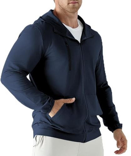 Jupmov Mens Lightweight Running Jackets,Quick Dry Workout Windbreaker Zip Up Hoodie Men with Pocket(Navy Blue,M)