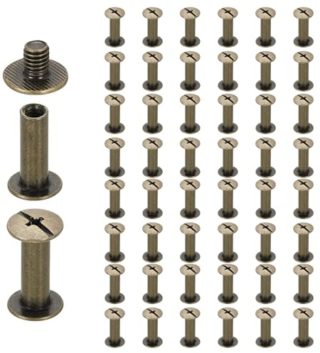 sourcing map Lot de 50 vis Chicago M5 x 16 mm 18 mm de long en métal Phillips Rivets à clous Vis à clous rivets de liaison Vis de liaison Vis pour bricolage cuir ceinture sac artisanat reliure Bronze