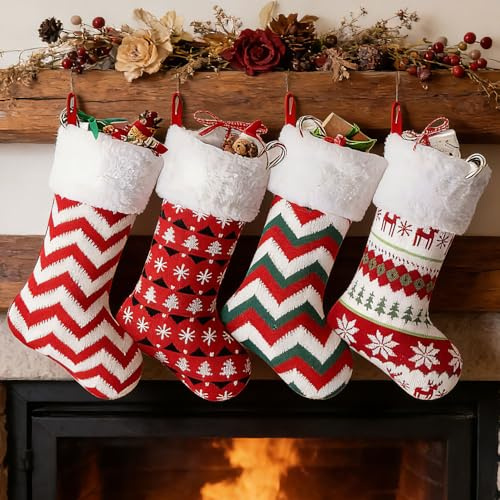 Foreverup 4 PCS Calze Natalizie da Appendere Set, Calze Natalizie da Appendere, Calza Natale Personalizzata-Riempibile e appendibile per Natale Decorazione del Camino di casa