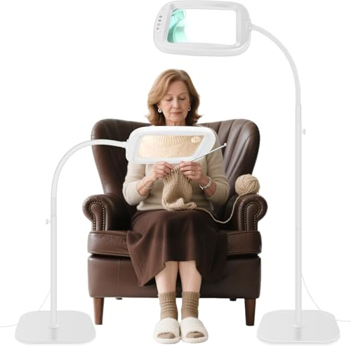 NZQXJXZ 10X 30X Lente Ingrandimento con Luce e Supporto, 2 in 1 Lampada d'Ingrandimento da Pavimento Dimmerabile a 60 LED, Lente di Ingrandimento per Lettura, Lavori Ravvicinati, Hobby,Bianco