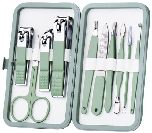 10 in 1 Manicure Pedicure Set, Stainless Steel Nail Clippers Kit with Scissors and Tweezers, Portable Travel Grooming Tools with Leather Case for Men and Women, Professional Nail Care Gift Set