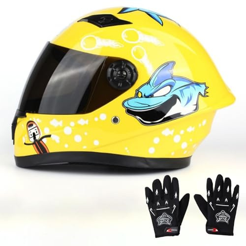 Casco De Motocross Infantil, Casco Integral con Visera Solar para Niños Y Niñas De 3 A 10 Años, Casco para Patinete Infantil con Guantes, Homologado ECE 22.06 C,M/(49~50cm)