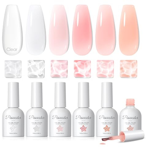 Peacecolor bygggel för gelnaglar, 6 färger Klar Milky Rose Builder Nail Gel Set - UV nagellack Nagelförlängning Modellage Extension Gel Base Nagelstudio Manikyr Set 10ML
