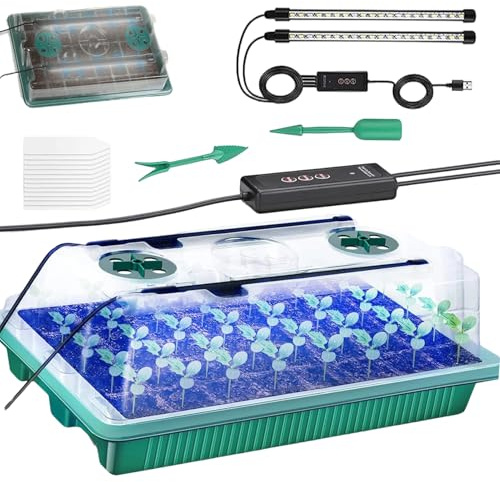 Genérico Semilleros - Maceta de Jardinería con 40 Alvéolos y Luz de Cultivo,Kit de Germinación con Bandeja para Interior | para Cultivo de Verduras y Flores en Hogar Balcón Patio Jardín y Oficina
