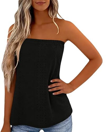 Femmes Bustier Bandeau Tops Sexy Débardeurs d'été Femme sans Manches Extensible Débardeur Élastique Doux Ruché Tube Chemise sans Bretelles Bandeau Tops Vest Blouse