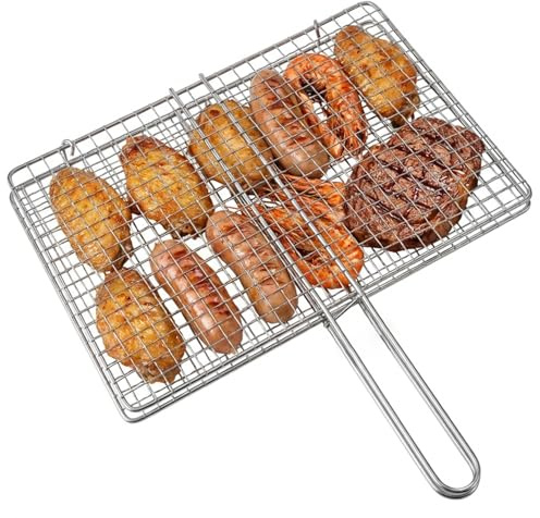 Cestello per griglia per pesce, cestello per barbecue in acciaio inox di qualità professionale con maniglia di bloccaggio per pesce e verdure, accessori per griglia da 13, 8 x 8, 7 pollici