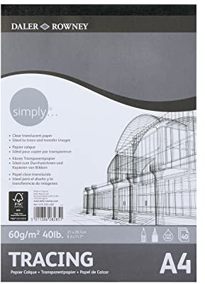Daler-Rowney Simply Smooth Surface 60gsm A4 Tracing Paper Pad, Glued 1 Side, 40 Sheets, For Entry-Level Artists & Hobbyists