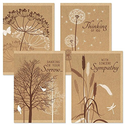 Current Kraft Sympathy Cards with Envelopes- Set of 8 Assortment (4 Designs), Large 5 x 7, Condolences Cards, Sentiments Inside, White Envelopes