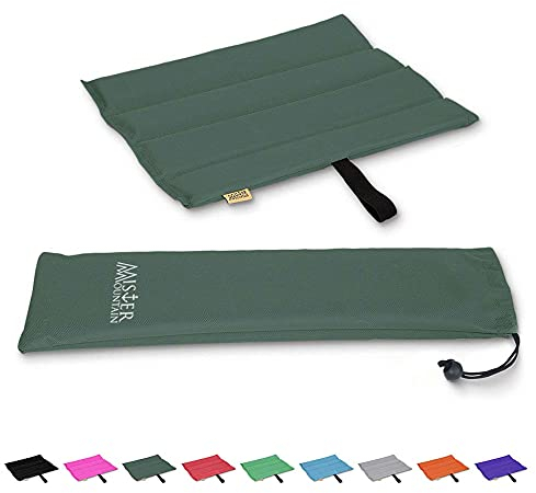 Mister Mountain® Outdoor Iso-Sitzkissen 31x35x1,2cm Leicht Faltbar & Waschbar. Thermokissen, Sitzmatte Inklusive Tasche. Sitzkissen mit Schutz vor Kälte, Nässe, Schmutz & Hitze. (Olivgrün)