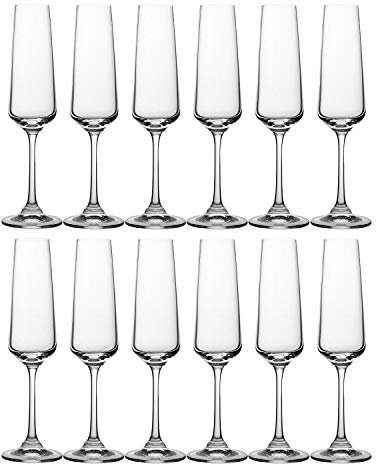 Lucenté Set of 12 Crystal Champagne Flutes 160ml - Bohemia Crystal Glass - 24cm (H) x 4cm (Rim Diameter) Dishwasher Safe