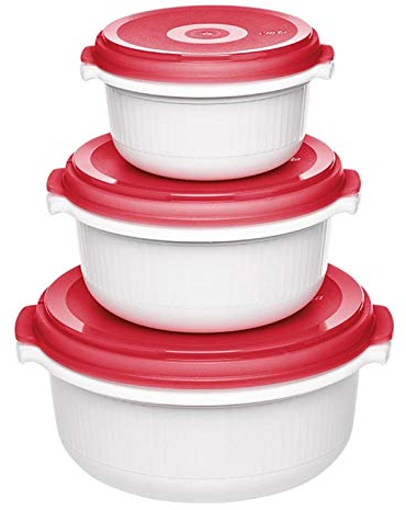 EMSA Mikrowellentopf 3er Set Micro Family Mikrowellendose, Mikrowellenbox, Mikrowellengeschirr, Vorratsdose, Box Rot