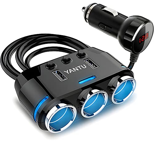 Retoo Zigarettenanzünder Verteiler, 100W Auto KFZ Ladegerät Adapter, 3 Fach 12V/24V Stecker Ladekabel Splitter mit 2 USB Anschlüsse,Mehrfachsteckdose Steckdose Ladegerät für Smartphones Dashcam GPS