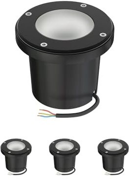 ledscom.de 4x lámpara empotrada en el suelo BOFU para exteriores, IP67, orientable, negra, redonda, 150mm Ø, 1x GU10 máx. 15W, cristal esmerilado