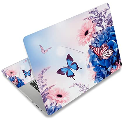 AIMSA Laptop skal klistermärke dekal, 12 13 13,3 14 15 15,4 15,6 tum laptop konst dekal skydd notebook netbook PC 15,6 tum universell vinylskydd, fjäril blomma