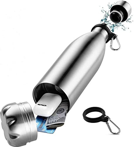 Stainless Steel Diversion Safe Bottle, Hidden Stash Can for Keys, Money, Cash Storage & Secret Safe Use, 750ml/16oz capacity (Silver)