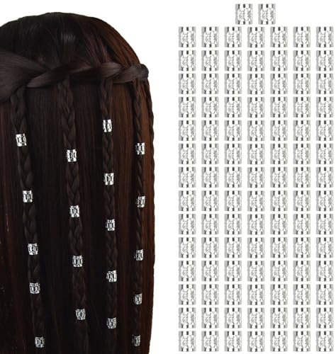 100 pezzi in alluminio dread lock regolabile in metallo Cuffs decorazione per capelli fai da te stile dreadlocks perline intrecciate gioielli per capelli (argento)