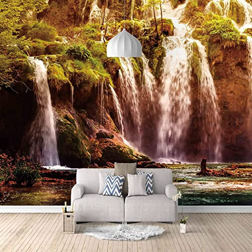 Papel Pintado De Fondo De Tv - Cascada Montaña Paisaje Natural Papel Tapiz Para Decoración De Sala De Estar Mural 3D Sin Costuras Papel Tapiz Para Sala De Estar Dormitorio Peel 140(ancho)x70(alto) cm