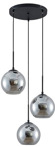 Lindby Esstisch Pendelleuchte Glas rauchgrau, 3 Schirme Ø 20 cm Hängeleuchte Rauchglas Esszimmer 3x E27 ohne Leuchtmittel Hängelampe Wohnzimmer Esszimmerlampe