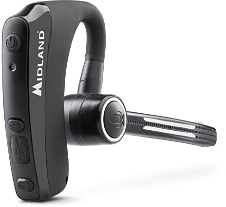 Midland Dual Headset Bluetooth, auricolare con PTT incorporato per comunicare a mani libere, cuffia mono con microfono ad archetto, cancellazione dei rumori