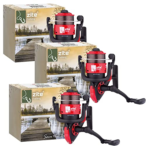 Zite Fishing Karpfenrolle mit Monofilschnur bespult – Carp Reel 4000 1BB Rolle – Angelschnur 0,33mm Braun – direkt einsatzbereit fürs Karpfenangeln – 3er Set